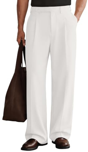 FEDTOSING Mens Casual Dress Trousers Pleated Wide Leg Baggy Trousers Slacks Relaxed Fit Lightweight Work Pants for Men