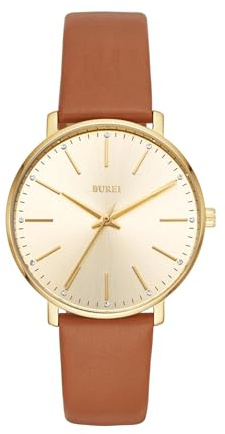 BUREI Frauen Uhren Mode Minimalistisch Analog Leder Quarz Wasserdicht Uhren für Frauen (Gold - Gold - braun)