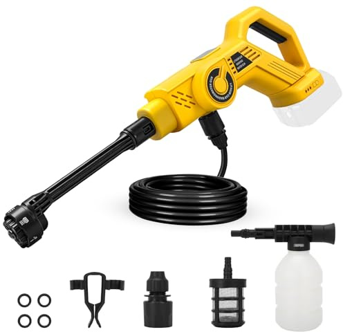 Batteridriven högtryckstvätt, 90 BAR för Dewalt 18 V, 20 V batteri bärbar högtryckstvätt med 6-IN-1 munstycke, borstlös motor, 6 l/min, för bil, terrass, gräsmatta (utan batteri)