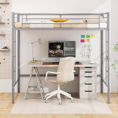 Multigot Loft Bunk Bed, 2 Ladders Metal High Sleeper (Sliver)