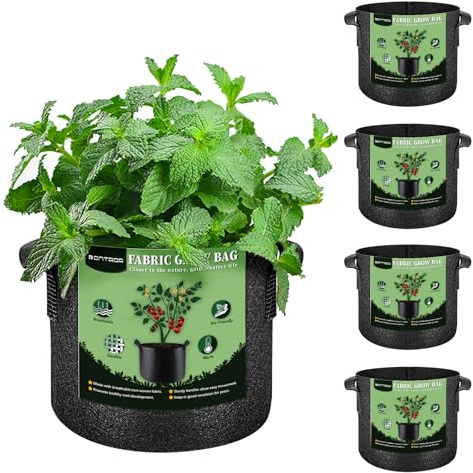 RONTADA 5-Pack 10 Gallon Grow Bags - 10 Gal Fabric Pots Cloth Pots Heavy Duty Nonwoven Plant Bag with Handles for Vegetable Tomato Potato Fruit Flower Garden Planting (Black)