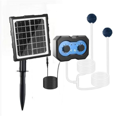 Vroomoto Bomba de Oxígeno Solar Aireador de Estanque Temporizador Bomba Aire con Temporizador, Aireador Solar Estanque, Batería 2200 MAh, Ajustador Burbujas, 2 Modos para