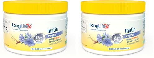 LongLife® Inulin Powder | Inulina da radice di cicoria | Regolarità intestinale | Fibra prebiotica | Supporto flora batterica | In polvere | 100% vegetale | 20 dosi | Vegano e senza glutine