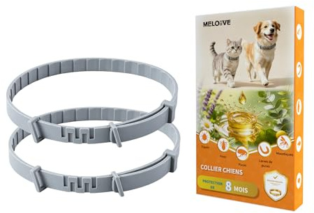 Meloive Collier Antipuces et Anti-tiques pour Chiens, 2 Pièces