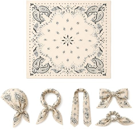 Wusejosapi Foulard Paisley en Coton, Foulard pour Cheveux, Foulard pour Femme, Beige Noir Motif Paisley Carré 90×90cm Foulard en Coton pour Quotidien, Bandeaux et Foulard de Nuit pour Femme