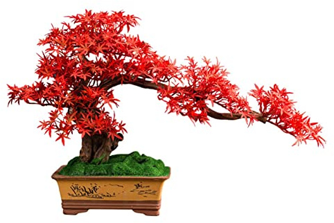 Konstgjorda Bonsaiträd Konstgjord bonsai lönnträd, japanska zenprydnader i krukväxter inomhusbonsai falska växtdekorationer for skrivbordet vardagsrum terum, röd Simulerad Dekor