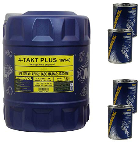 20L Motoröl MANNOL 4-Takt Plus 10W-40 Motorradöl 4xMotor Flush