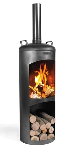 Gartenkamin Faro Gartenofen H 158 cm zum Heizen und Grillen Terrassenofen aus Naturstahl Kamin Ofen CookKing