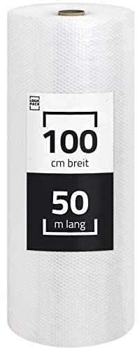 Luftpolsterfolie 100cm x 50m 1 Rolle Noppenfolie Polsterfolie Blasenfolie Knallfolie - Stärke 50my - Verpackungsfolie Transparent