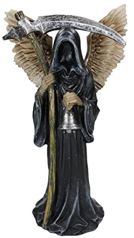 Ebros Gift Winged Death Angel Grim Reaper with Scythe and Silver Graveyard Toll Bell Figurine 9.5 Tall Ruler of The Underworld Reaper of Souls Ossuary Macabre
