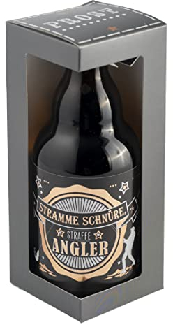 Jack´s Bierflasche ANGLER''Stramme Schnüre, Straffe Angler'' mit Geschenkverpackung 0,33 l/Männergeschenk/Zum Geburtstag/Party/Angler