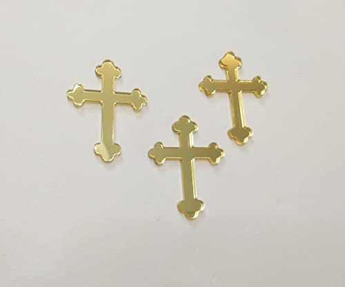 RUIXUAN 10 st akryl dop kors tårtdekoration, guld spegel nattvarden kors tårtdekor (5 cm)