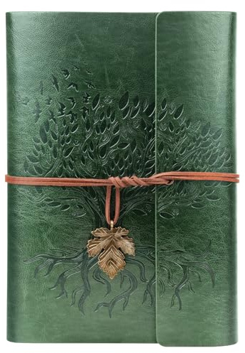 Billtigif PU Leather Journal Notebook, Refillable Travel Vintage Writing Journals Diary, Gifts for Women, Men, Teen Girls and Boys, 100GSM Lined Paper,160 Pages(Green, A5 9.2 x 6.5)