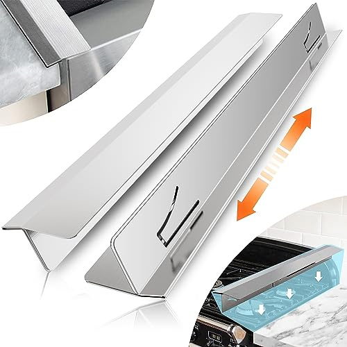 2PCS Kitchen Stove Counter Gap Covers, Stainless Steel Gap Cover, Cooktop Trim Kit, Stove Gap Guards, Oven Gap Filler, Heat Resistant & Effectively Protect Stove Gap Filler(13.8-27.5 Silver)