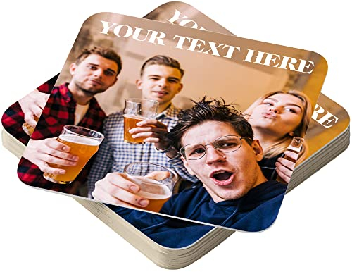 Unique Photo Coasters Drinks Mats – Personalised Beer Mats, Add Own Photo and Best Quotes, Square Mug Mat – Custom Photo Print Cup Coaster Pack of 12, Ideal for Home, Bar, Cafe and Restaurant