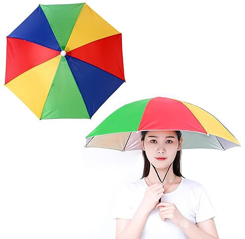 MUEEAD 1 Rainbow Fishing Umbrella, Hands Free Folding Umbrella, Adjustable Elastic Headband, Rain and Sun Protection, 360 Degree Uv Protection, Perfect Choice for Beach and Outdoor Activities.