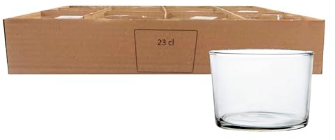 ACAN Tradineur - Caja de 12 vasos Modelo Chiquito - Capacidad de 230 ML - Fabricado en Vidrio Resistente - Apto para lavavajillas - Tamaño aprox: diámetro 8,2 x 6 cm - 12 Uds Total