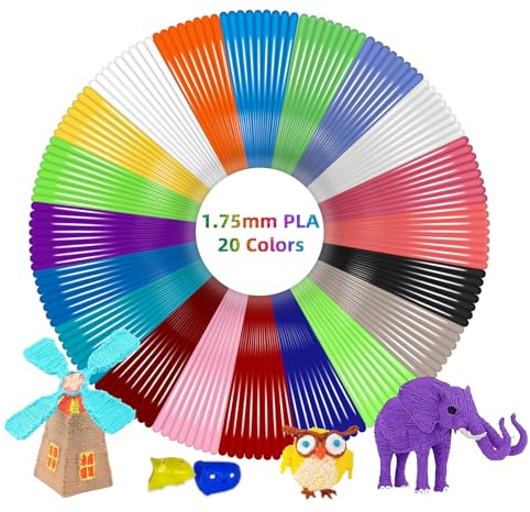 GEEETECH 3D Stift Filament PLA, 3D Pen Filament, 20 Farben PLA Filament 3D Stift 1,75mm je 5 m Insgesamt 100M, 3D Stift Farben, Filament 3D Stift für MYNT3D, ODRVM, Tecboss, Lovebay