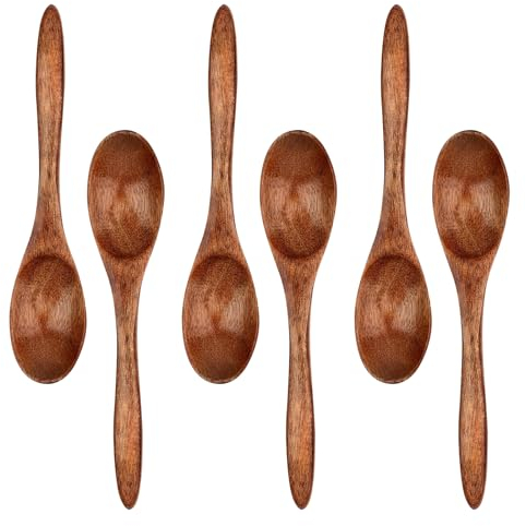 YALiya 6 Pièces CuillèRes En Bois, CuillèRes à Miel De 15 Cm Pour Thé, cuillèRes En Bois Pour Manger, Lisse Et RéSistant, Écologie Naturelle, pour Cuisine, Table à Manger