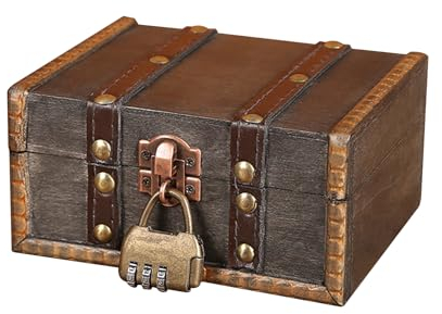 Lunyloer Vintage Holz Schatztruhe, Schatzkiste Holz mit Schloss, Schatzkiste Kindergeburtstag, Mini Schatztruhe für Aufbewahrung Und Dekoration (15 X12 X 7.5cm)