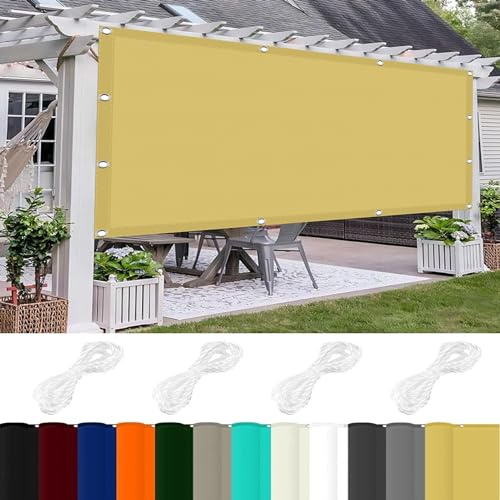 Sun Shade Segel 3.5 x 5.5 m Pes Polyester, 98% UV Block Rektangel Vattentät Trädgård Med Gratis Rep för Utomhus, Fest, Uteplats, Krämfärg