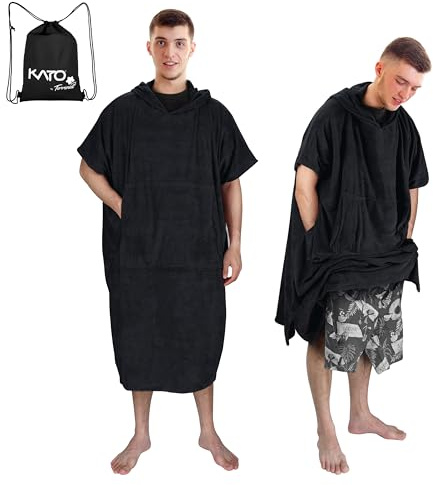 Kato Tirrinia Surf Poncho avec Poche, Microfibre Poncho de Bain Femmes Hommes, Aide au Changement de Plage Poncho avec Capuche Absorbent Changing Serviette pour la Natation Sports Nautiques Sauna,