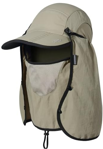 GADIEMKENSD Vikbar fiskemössa med nackflik UPF 50+ solskydd vindtät avtagbar design solhatt med flera nivåer, Khaki, 6 3/4/7 3/8