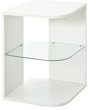 HOMCOM Table d'Appoint Guéridon Design Contemporain Bout de Canapé étagère Verre trempé Blanc