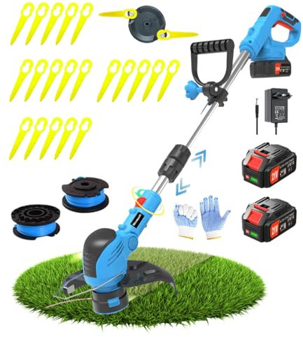 Wrneaoch 21V Coupe Bordure sans Fil avec Batterie Debroussailleuse Electrique sans Fil avec Moteur de 12 000 TR/Min et 850W Debrouissalleuses Batterie avec 2 Batteries de 4,0 Ah, Efficace et Facile