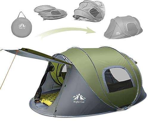 Night Cat Wurfzelt 4 Personen Wasserdicht: Camping Zelt für Outdoor Sport Picknick Wandern Reisen