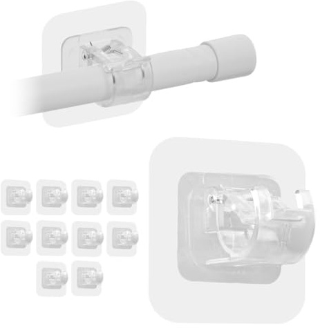 10 Pz Ganci per Tende Senza Bucare Infissi PVC Adesivi - Supporto Reggi Bastone Autoadesivo Forte, Montaggio Facile su Finestre, Porta, Cucina, Bagno, Doccia, Soluzione Pratica (Trasparente)