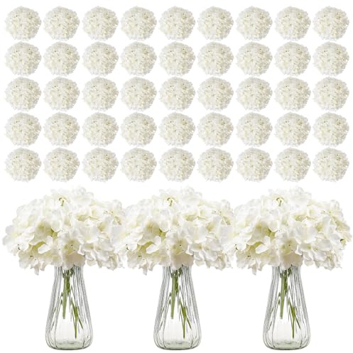VEVOR Flores Artificiales, 305 Hortensias Artificiales de Seda Blanca de Aspecto Real a Granel, Artificiales Blancas con Tallos para Ramos de Boda, Centros de Mesa y Decoración de Mesas de Fiesta