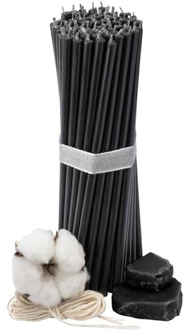 Diveevo Candele rituali №80 – 20 candele di cera d'api nere consacrate & di alta qualità – Candele sottili Ø 6,1 mm, lunghezza 18,5 cm, durata 60 minuti, senza gocciolamento e senza fumo per rituali