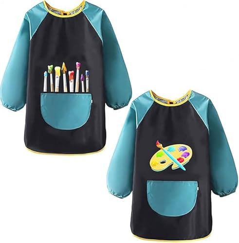 Lot De 2 Blouse Peinture Enfant, Tablier Peinture Enfant, Imperméables Blouse Peintures 6 Ans 8/10 /12 Ans, Tablier Peintures Avec Grande Poche Pour L'écriture, La Poterie Idéal Pour L'Art À