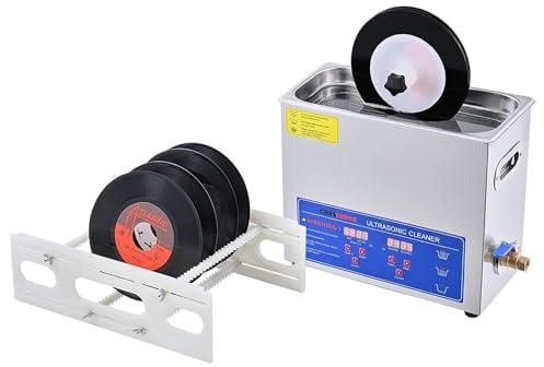 Ultrasonic Vinyl Record Cleaner, 180W Stainless Steel Disc/Disk Washer Machine with Drying Rack Kit,for Objects, Including Jewelry, Glasses and Other Optical Parts-6.5L