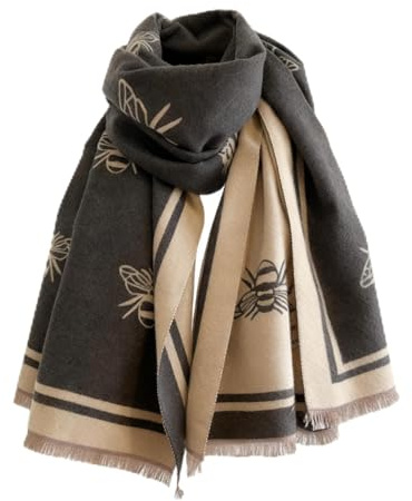 Moguxb Bufanda para Mujer Gris Bufanda Cálida de Invierno con Estampado de Abejas a Doble Cara Estolas Fulares Pashminas para Invierno