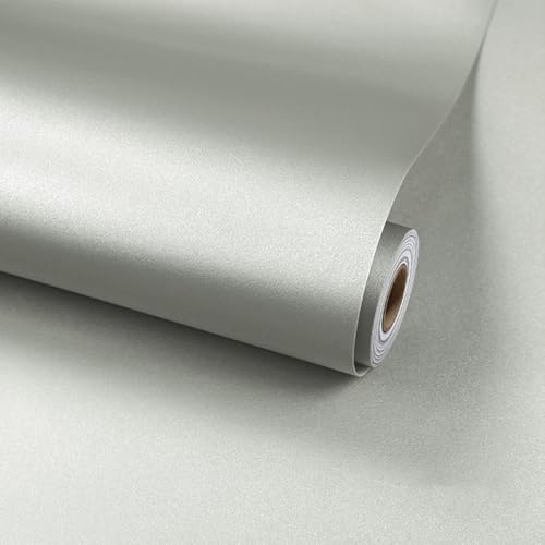 LZH-LP Self Adhesive Wallpaper Silver, 40x500CM Peel and Stick Wallpaper Metallic Brushed Look Silver Vinyl Wrap Self Adhesive Furniture Covering for Cabinets,Kitchen