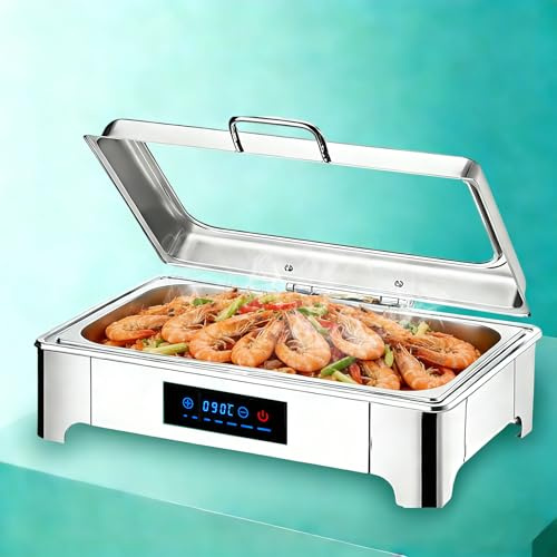 Aocay Chafing Dish Elettrico 9L, Professionale Scaldavivande Elettrico per Buffet Acciaio Inox, Contenitore Scalda Cibo Temperatura Regolabile con Coperchio in Vetro per Catering, Hotel(Full Pan)