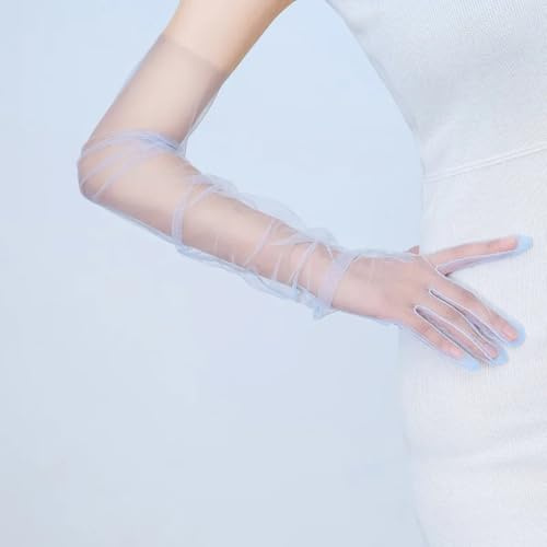 CHENWEIHAI Gants Brillants Sexy 70 Cm Gants Longs en Filet en Dentelle Sexy Et Respirants Crème Solaire Transparente Fine pour Hommes Gants pour Femmes (Taille Unique/Bleu Clair)