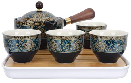 ROMISBABA Teiera Automatica in Ceramica Resistente al Calore Rotazione a 360 Gradi, Set Completo Tazza, Coperchio e Vassoio per Teiera Pratica da Casa