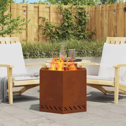 LoogCape Cesta de fuego sin humo, marrón, 58 x 58 x 51 cm, acero resistente a la intemperie, para jardín, terraza, decoración al aire libre, duradera e ideal para noches sociales en climas fríos