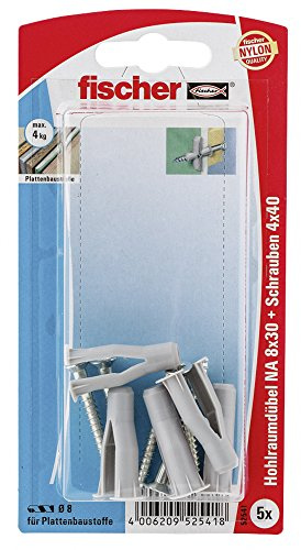 Fischer Hohlraumdübel NA 8 x 30 KS SB-Karte, 5 x Senkholzschraube 4 x 40, 052541