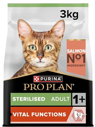 PRO PLAN Sterilised Adult 1+ Vital Functions Salmon Dry Cat Food 3kg (Pack of 4)