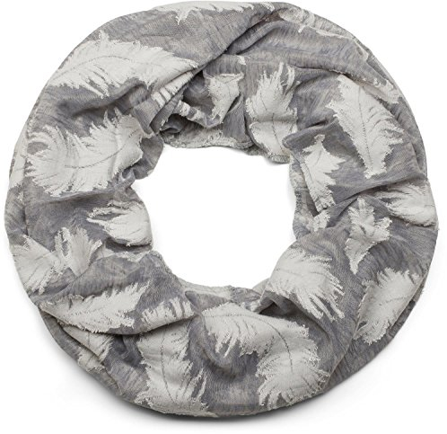 styleBREAKER Loop Schal mit gewebtem Feder Muster, Schlauchschal, Tuch, Unisex 01017068, Farbe:Hellgrau