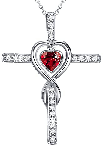 Dorella Garnet Necklace for Mom Valentines Day Birthday Gifts Wife January Birthstone Necklace for Women Love Heart Infinity Pendant Sterling Silver