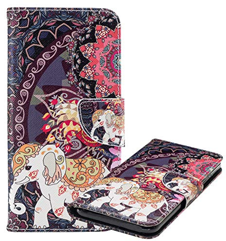 Laybomo Etui pour Huawei P30 Lite Housse Etui PU Cuir Pochette Portefeuille Aimant Protecteur avec Slot pour Carte Flip Cover Doux TPU Silicone Coque pour Huawei P30 Lite, Éléphant