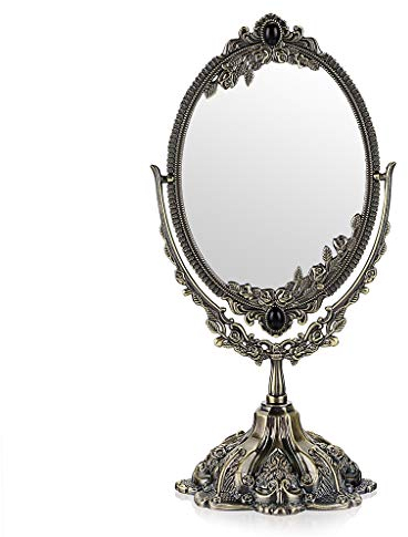 SUMTree Miroir de Maquillage Décoratif Vintage Ovale et Double-Face pour Table, Photographie, Dressing (Petit, Bronze)