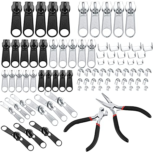 86 Stück Reißverschluss Reparatur Set, Reißverschluss Reparatur Ersatzteile, Reisverschlussreparaturset Zipper mit Zange, Reißverschluss Schieber, Bodenstopper, Reißverschluss Verlängerung