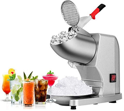 Picadores de hielo eléctricos, máquina para hacer conos de nieve para uso doméstico y comercial, mejora la salida de hielo de 16cm pulgadas de altura, cuchillas dobles, 65kg/h, 300 W/2000 RPM, plata