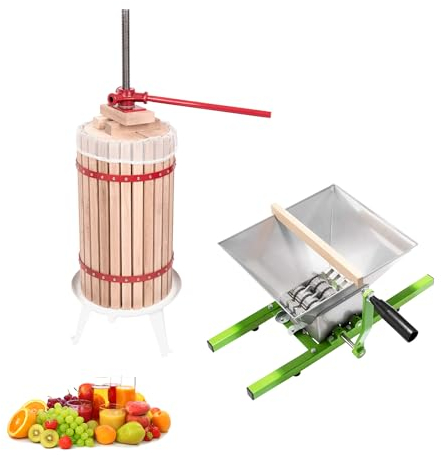 YRHome 30L Obstpresse + 7L Obstmühle Saftpresse Entsafter Fruchtpresse Manuell Maischemühle Traubenmühle Weinpresse Maischepresse Beerenmühle Apfelpresse mit Pressnetz für Fruchtsäfte Beeren